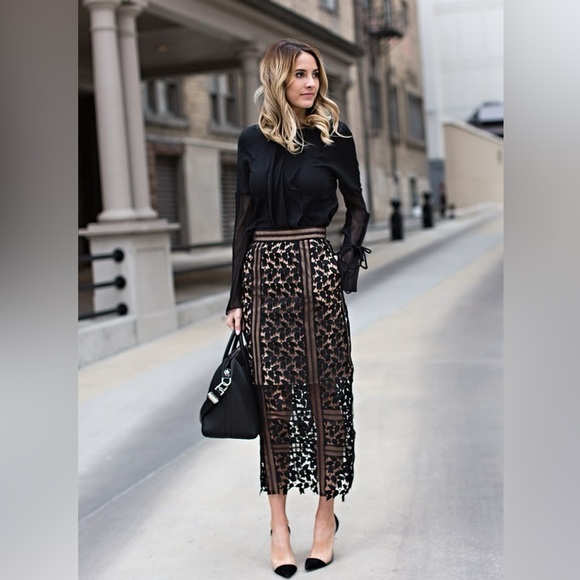 Self-Portrait Dresses & Skirts - Self-Portrait Black and Brown Lace Midi Skirt
